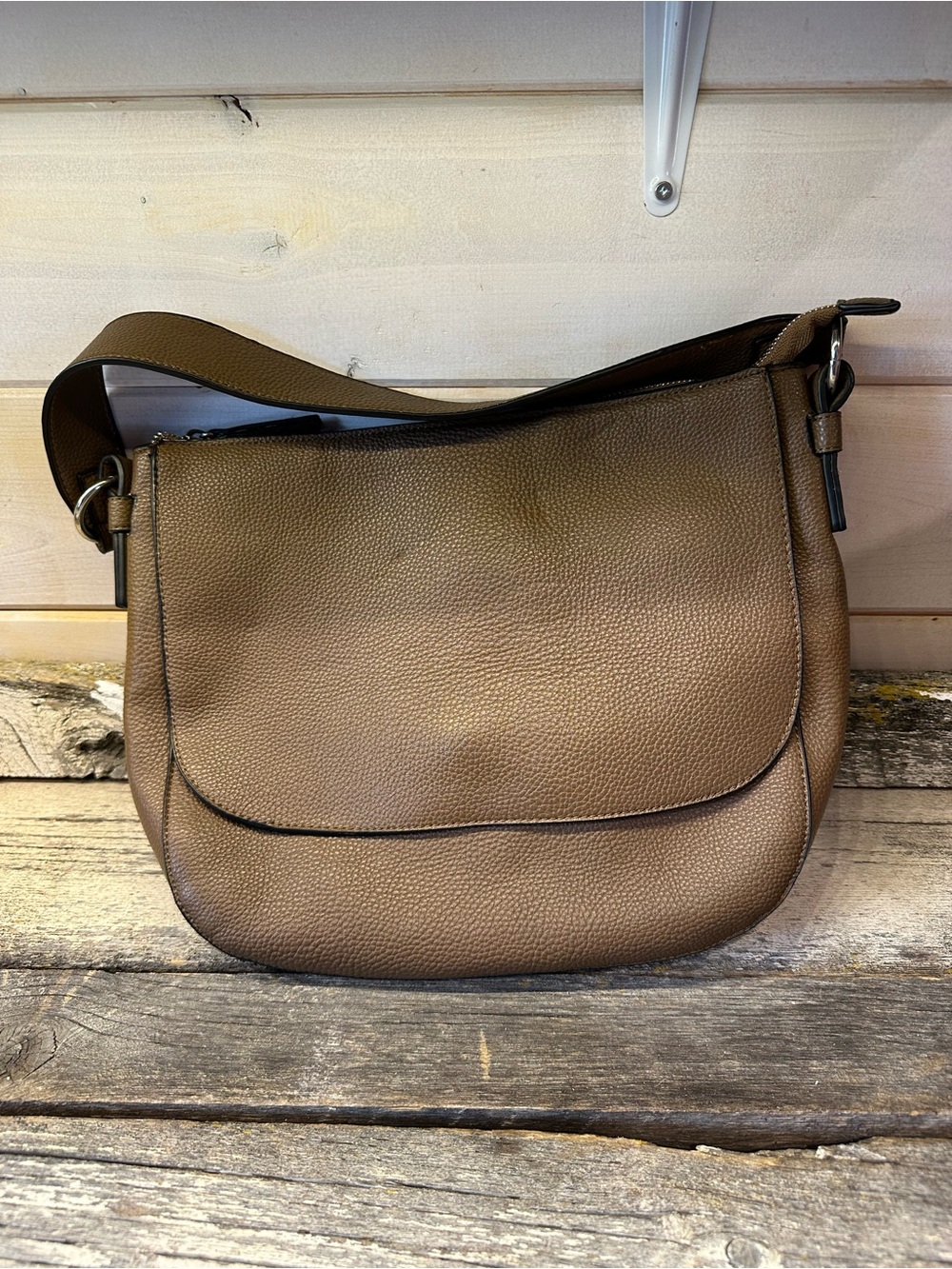 Sung Alfred Sung | Brown Pebbled Faux Leather Boho Crossbody Bag